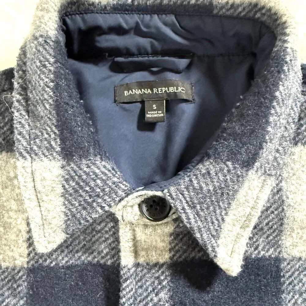 Banana Republic Men’s S Buffalo Plaid Shirt Jacket Shacket Navy Gray Warm Lined‎